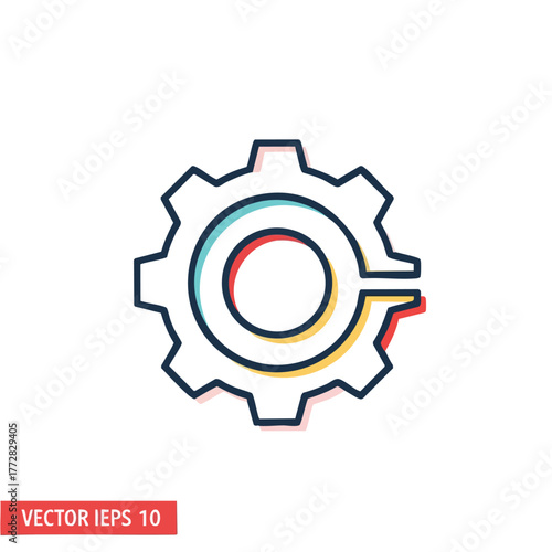 Colorful Gear Icon Illustration On White Background.