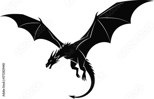 Dragon silhouette mythical creature fantasy beast monster wings flying powerful art