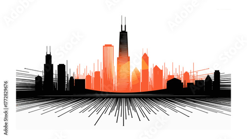 Urban Silhouette: An abstract representation of a sprawling city skyline, bathed in the warmth of a setting sun, symbolizing growth and ambition.