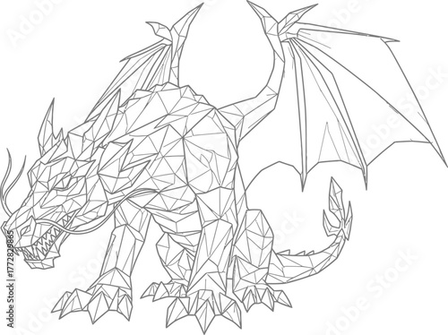 Dragon polygonal geometric fantasy creature mythical beast lineart outline