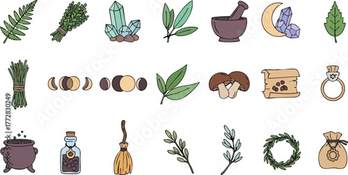 Magical Witchcraft Elements Collection for Mystical Designs.