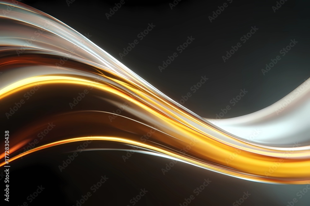 Obraz premium Smooth flowing lines of golden and silver light create an elegant abstract design