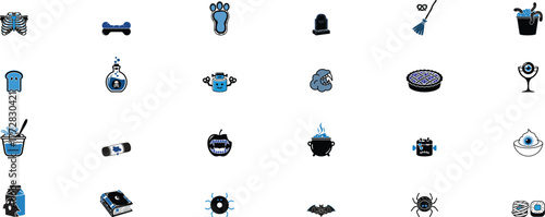 Minimal Spooky Halloween Food Icon Collection – Candy Apple, Spider Cupcake, Mummy Hot Dog, Ghost Cookie, Pumpkin Pie