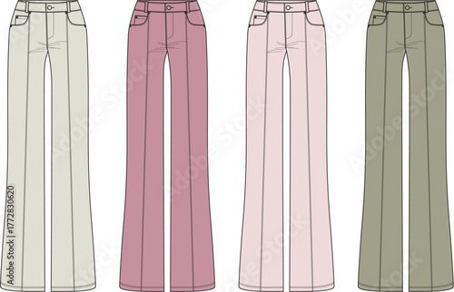 Elegant Wide-Leg Trousers Stylish Fashion Design in Beige, Pink, and Olive