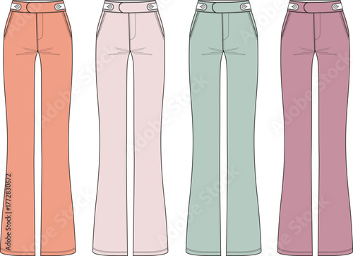 Collection of Women's Fashionable Bell Bottom Pants in Various Colors for Stylish Outfits and Trends