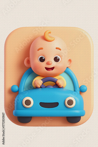 baby with toy car 3d oil painting style illustration 