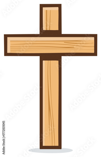 Wooden cross cartoon illustration a Christian religious symbol of faith and salvation