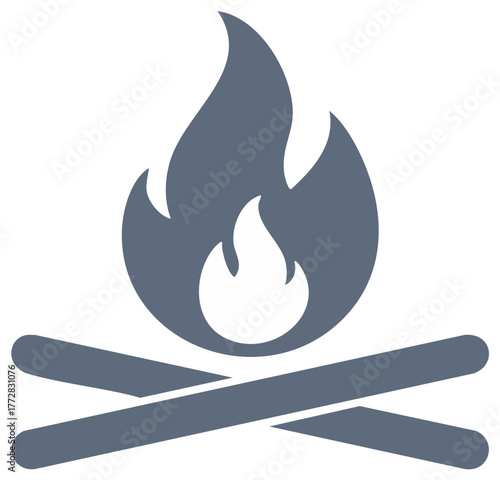 Stylized gray campfire illustration for outdoor adventures, symbol of warmth and cooking.