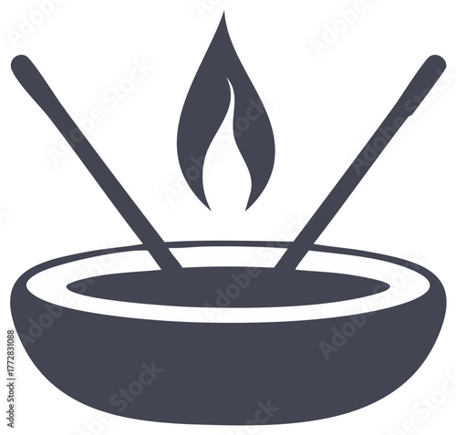 Incense Burner with Flame Icon Illustration for aromatherapy and wellbeing