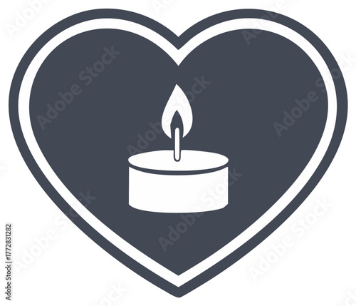 Burning candle in a heart shape icon symbol for love remembrance and sympathy