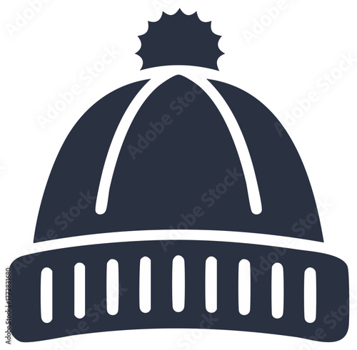 Minimalist Knitted Winter Beanie Hat with Pompom Graphic Design Element