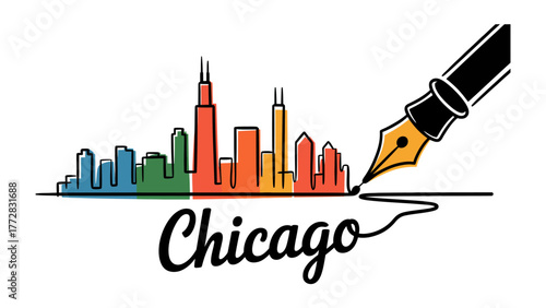 Chicago Skyline: A vibrant illustration of Chicago's iconic skyline. The colorful design showcases the city's architectural prowess and artistic flair.