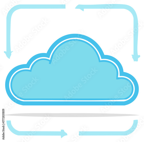 Cloud computing and data synchronization concept with circular arrows for storage and backup vector illustration
