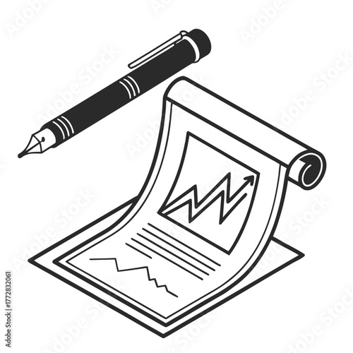 Business Financial Report Illustration Depicting Graphs, Charts, and Data Analysis, Accounting, and Strategy