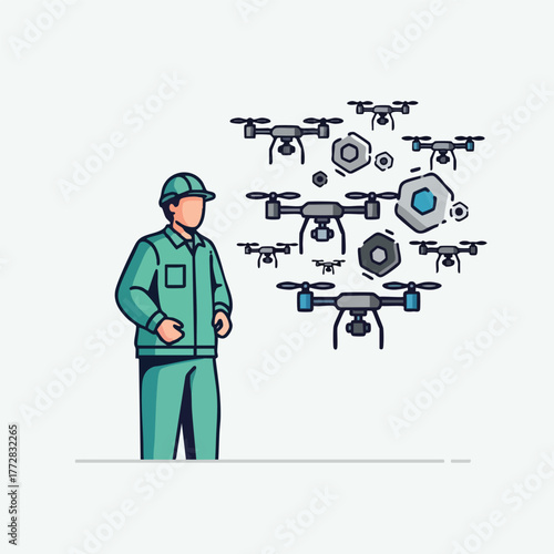Drone operator with multiple quadcopters.