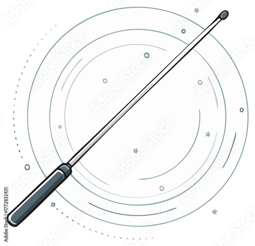 Modern presentation pointer stick vector illustration with abstract circular background elements for education, guidance, and focus.