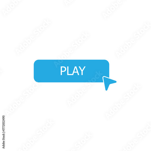 A computer mouse cursor arrow hovers over a blue rectangular play button, representing a user interface click action for starting media content