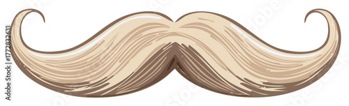 Blonde handlebar mustache illustration with curled ends. Vintage retro gentleman or hipster facial hair icon.