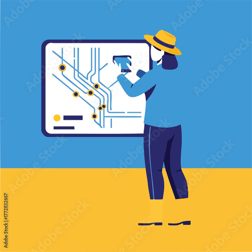 Engineer analyzing circuit diagram on display.
