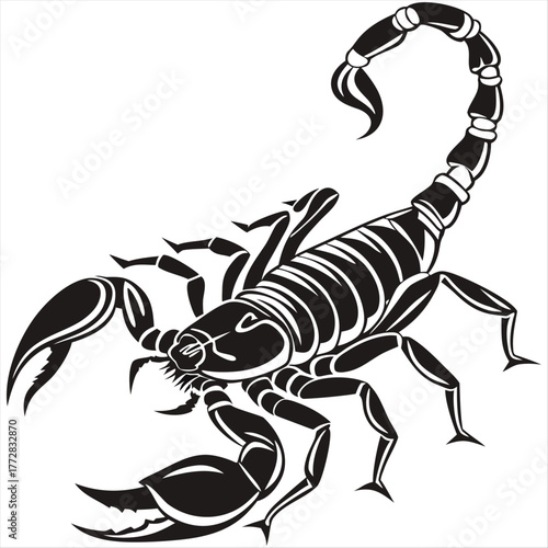 Scorpion Insect Vector - A Black and White Graphic of a Scorpion with its Stinger Raised