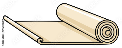Roll of Paper, Parchment Scroll or Yoga Mat, Illustration Flat Style