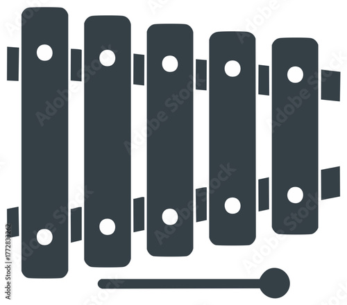 Vector Illustration of Xylophone Percussion Instrument and Mallet for Making Music