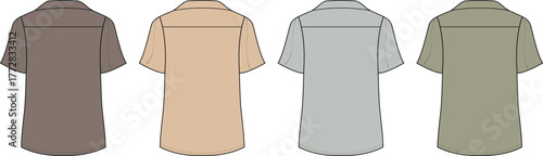 Collection of Four Short Sleeve Shirts in Different Neutral Colors - Back View Design