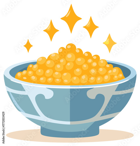 Golden Caviar Delight in Blue Ornamental Bowl with Sparkling Accents