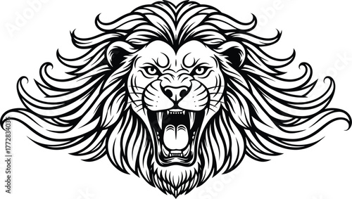Lion head mane roar angry beast wild animal predator strength power king