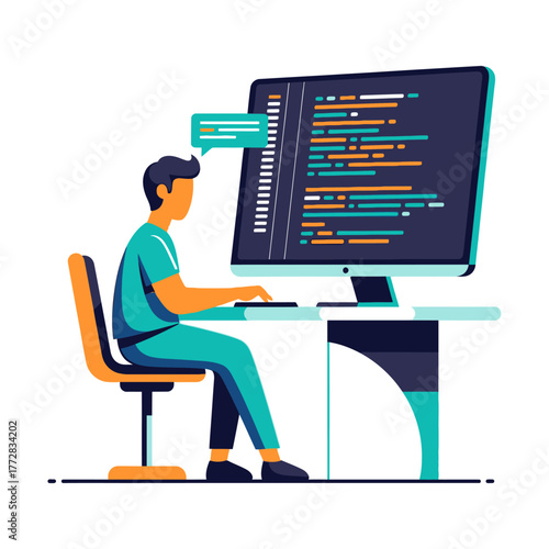 Programmer working on computer coding software development.