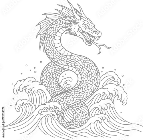 Dragon waves sea serpent mythology fantasy creature legend asian tattoo art