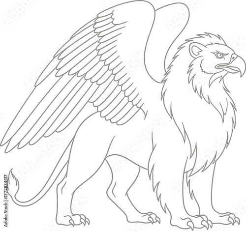 Griffin mythical creature beast legend heraldry fantasy art drawing outline vector