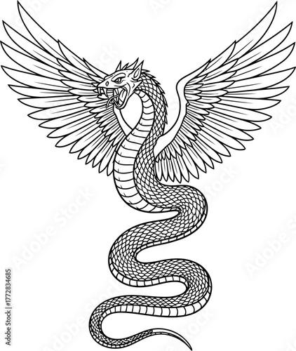 Winged serpent dragon snake mythical creature fantasy illustration drawing art