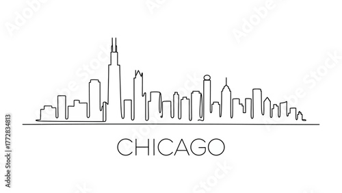 Chicago Skyline: A minimalistic linear illustration of the Chicago skyline, capturing the essence of the city's architecture.