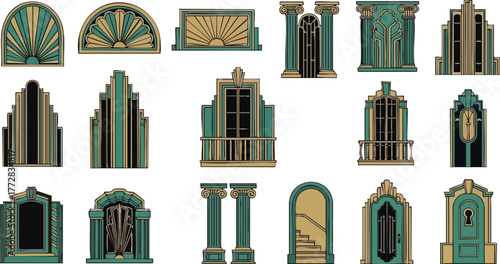 Collection of Art Deco architectural elements and decorative motifs.
