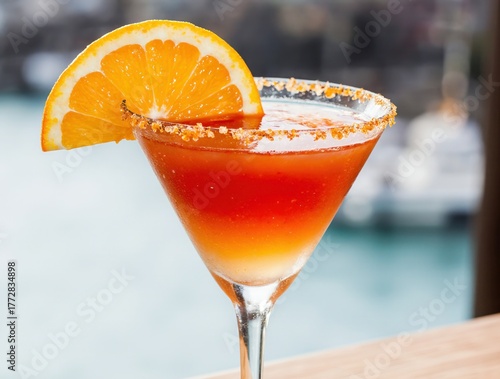 Refreshing orange cocktail with a citrus garnish