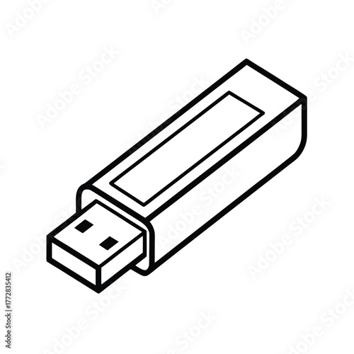 Vector art of a simple line drawing of a usb flash drive, isolated on a, representing digital storage and data transfer technology