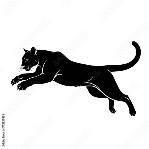 Black panther leaping forward with focused intensity and grace.