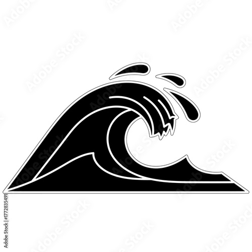 Black Wave Symbol Represents Ocean Water Movement.