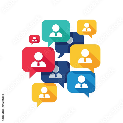People icons in speech bubbles representing social interaction and communication.