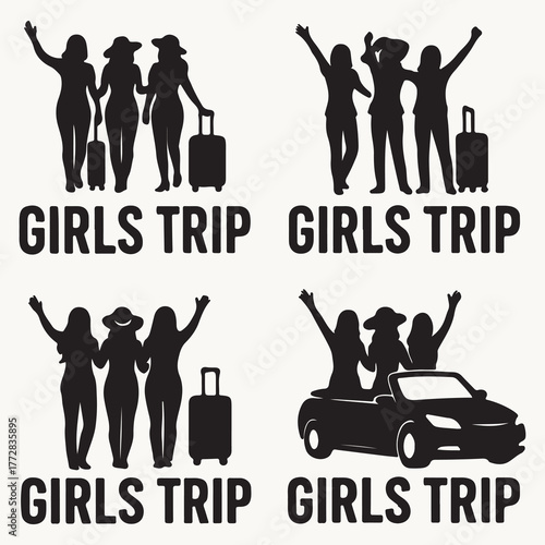 Set of girls trips vector silhouette logo illustration design style template