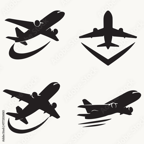 Airplane vector art silhouette logo design black and white style