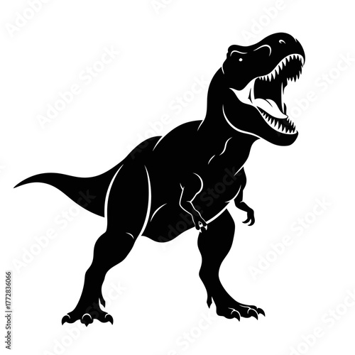Tyrannosaurus Rex Silhouette Poses Aggressively Against White Background.