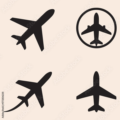 Airplane vector art silhouette logo design black and white style