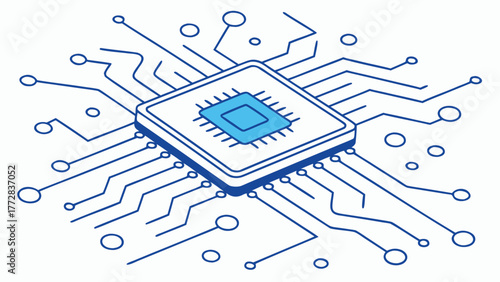 Central processing unit illustration computer chip technology electronics diagram circuit board vector Abstract