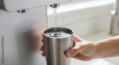 Pour water into the tumbler using a water purifier.