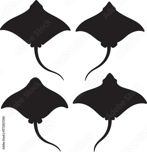 Set of silhouette stingray transparent