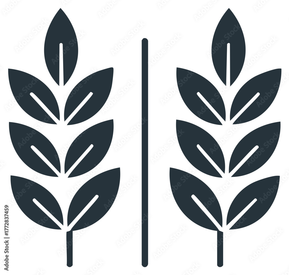 Obraz premium Two stalks of wheat grain vector icon. Simple minimalist symmetrical agricultural symbol.