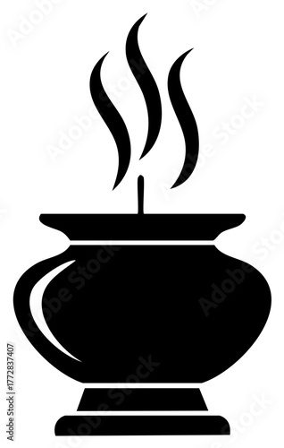 Black silhouette icon of a smoking censer or incense burner for spiritual ritual