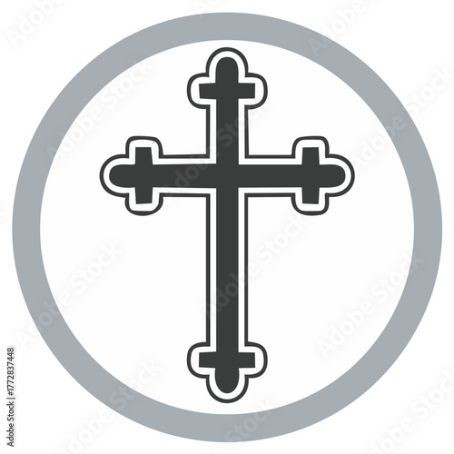 Orthodox Christian cross symbol within circular frame religious icon illustration
